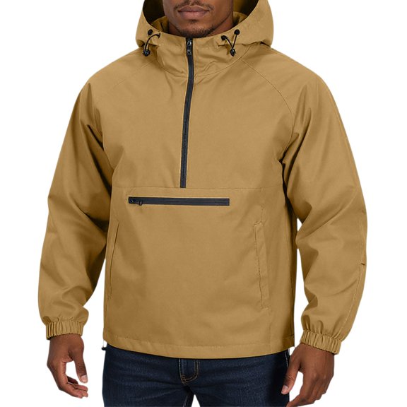 Sewkxo Rain Jacket Men Quarter Zip Pullover Waterproof Lightweight Windbreaker Hooded Raincoat for Outdoor Hiking Running,Brown 3XL