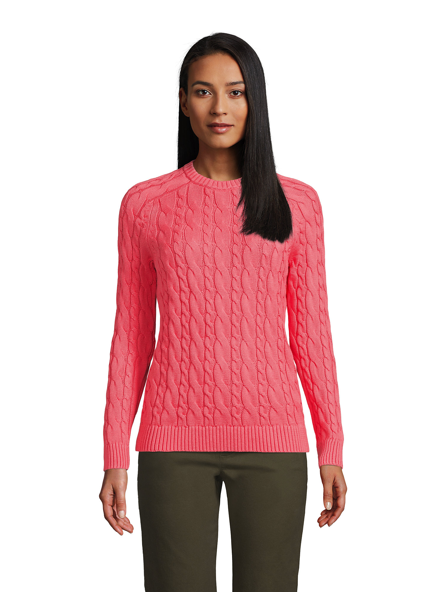 Lands' End Women's Cotton Drifter Cable Crew Neck Sweater - Walmart.com