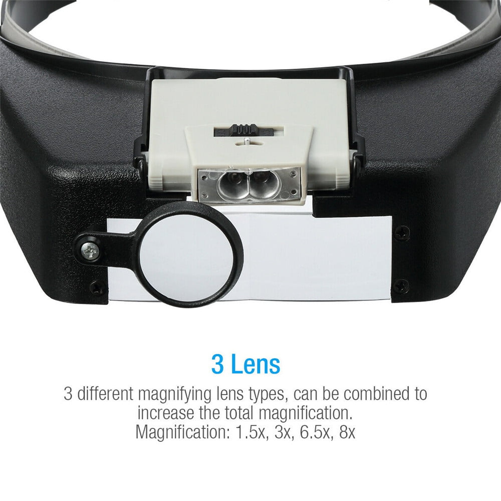 Magnifying Glass Lens LED Lamp Visor Head Loupe Jeweler Headband Magnifier B9L8 