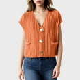 thumbnail image 3 of BOBOGOJP Women's Chunky Knit Vest Button Down Casual Sleeveless Cropped Crochet Sweater Cardigan with Pockets (Orange,S), 3 of 4