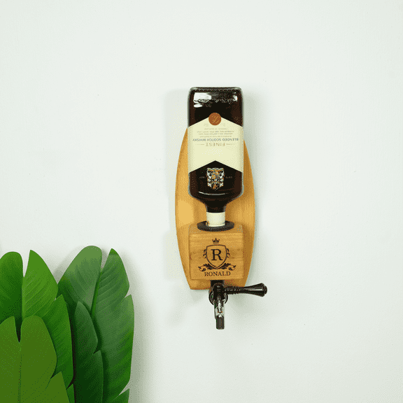 Personalized Wall-Mounted Whiskey Dispenser – Single Tap | Rustic Bar Gift in Solid Pine Wood