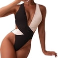 thumbnail image 3 of Sngxgn Women's Swimsuit Tummy Control Deep V Neck Double Straps Crisscross Back Tie Bathing Suit(Black,L), 3 of 5