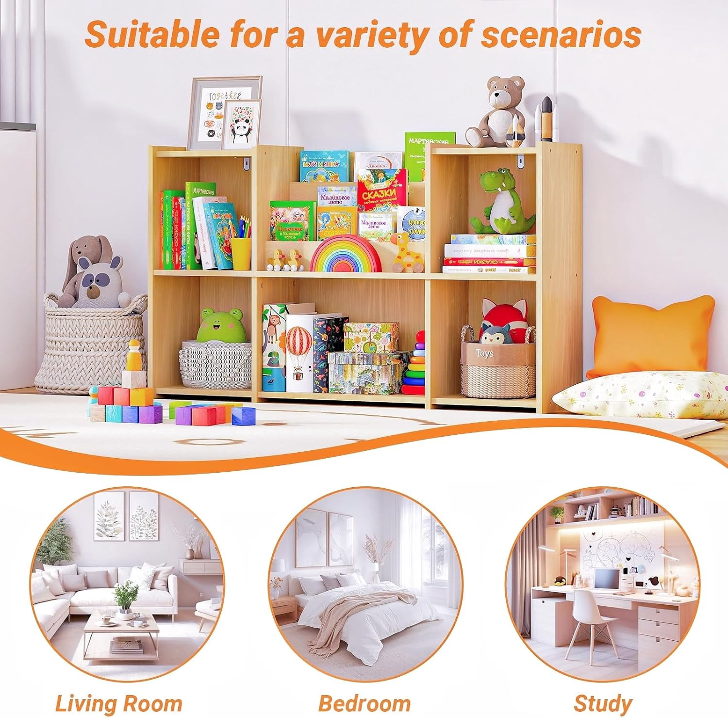 KZElegy Kids Bookshelf with 3-Tier Book Racks,5 cube Bookcase Book 2 -Tier Display Toy Storage Organizer