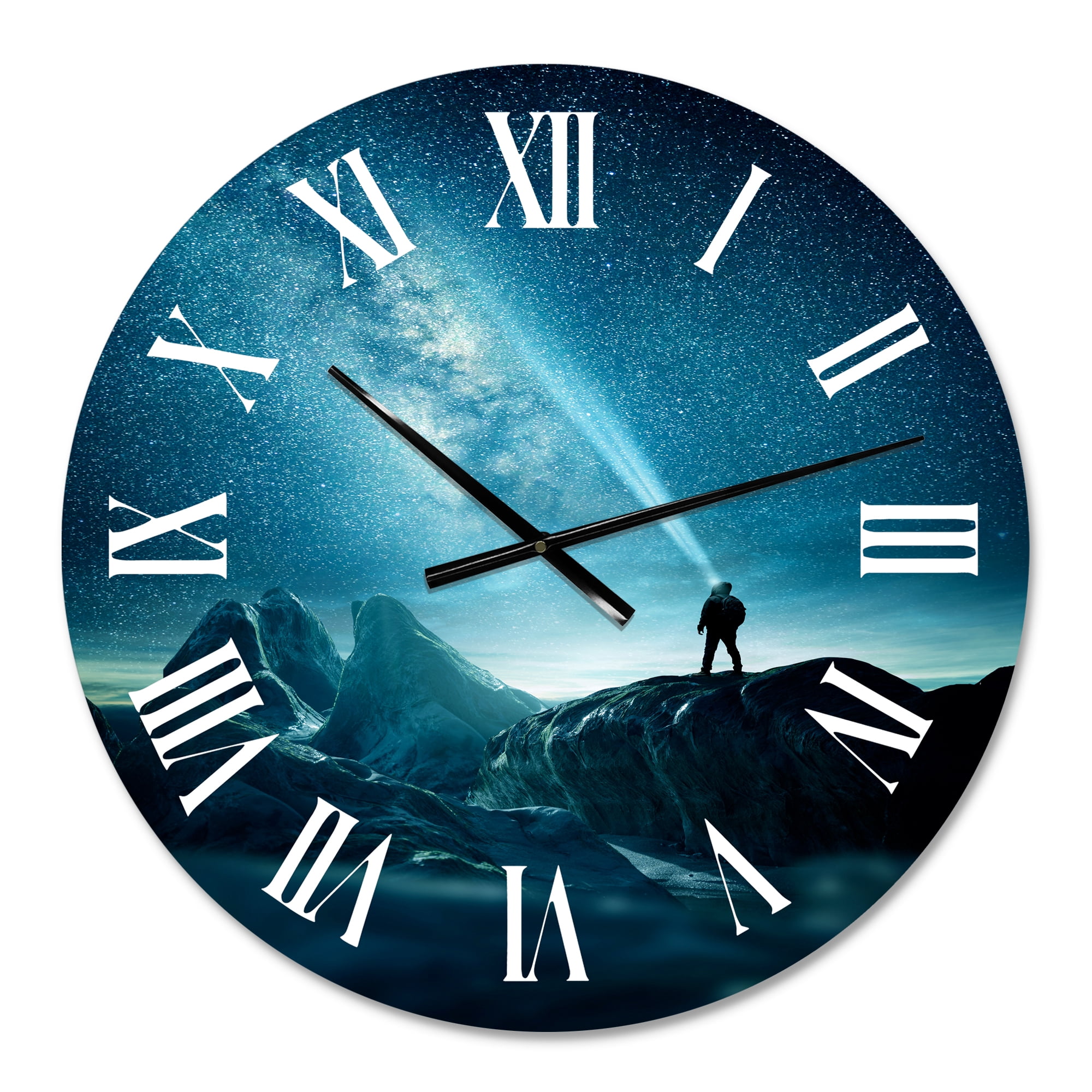 Designart 'A Man Shining A Light Into The Night Sky' Modern Wall Clock
