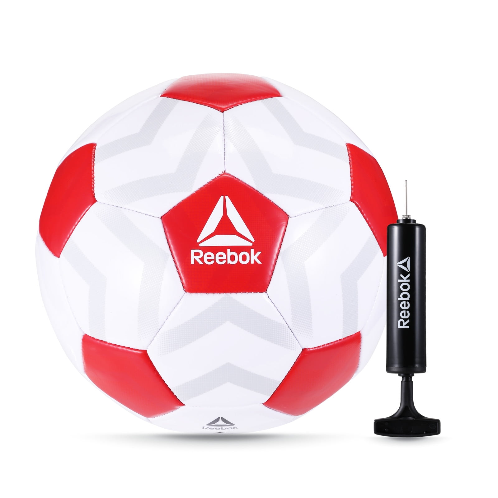 Reebok Durable Training and Match Soccer Ball with Inflatable Hand Pump for Kids and Adults, Size 5 (27-28 in)