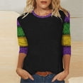 thumbnail image 3 of yievot Mardi Gras Shirts for Women Graphic Casual 3/4 Length Sleeve Crewneck Tee Tops Holiday, 3 of 4