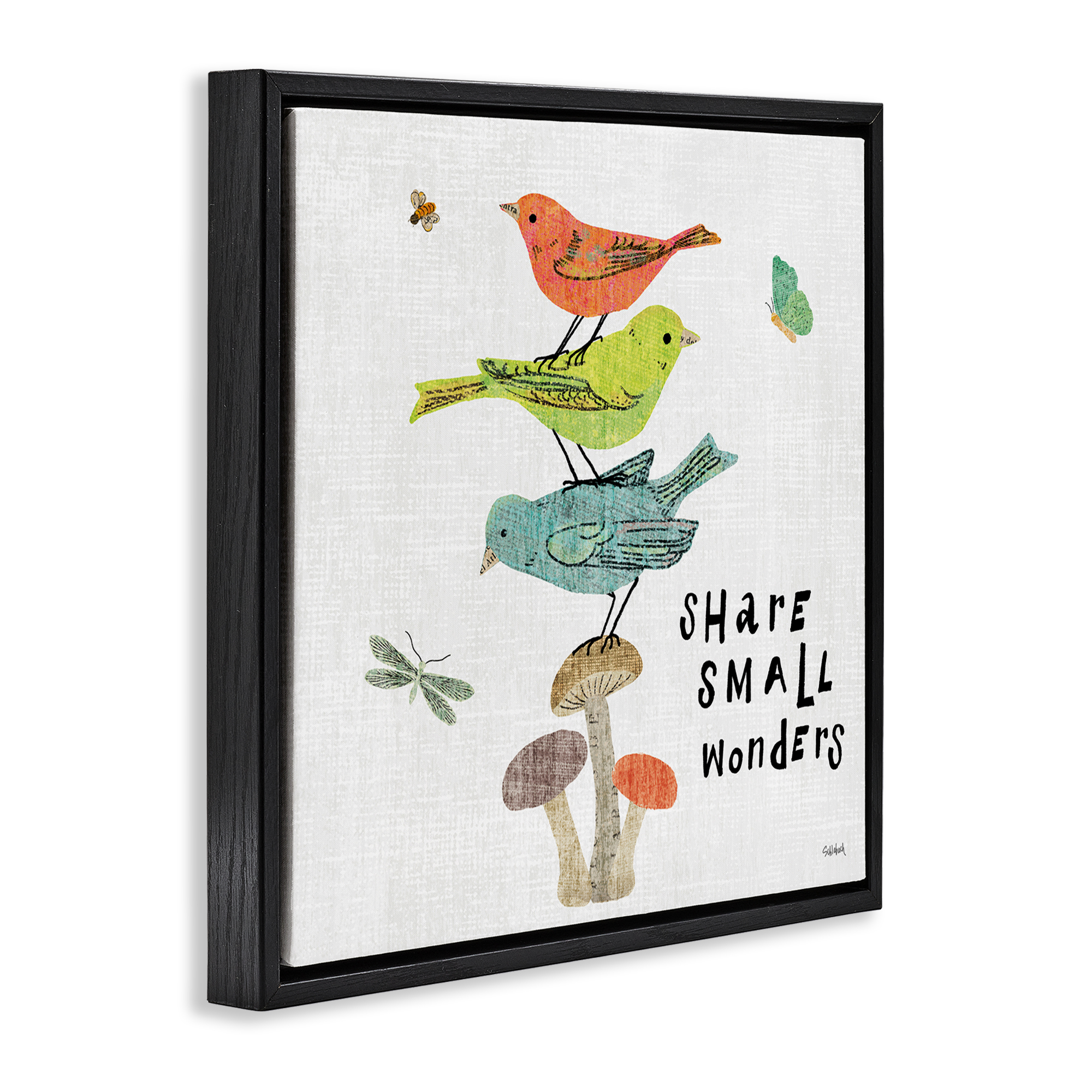 Stupell Industries Small Wonders Phrase Animals Painting Black Floater Framed Canvas Art Print Wall Art, 25 x 25
