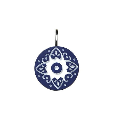 - Saturday Knight Ltd Kali White Medallion Bath Shower Curtain Hooks - 7.04x2.73x3.78