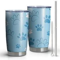 20 Oz Blue Dog Paw Footprint Coffee Tumbler Double Wall Insulated Stainless Steel Water Bottle | Metal Reusable Thermoses Flask with Cup Cap | Leak & Sweat Proof with Anti-Dust Lid