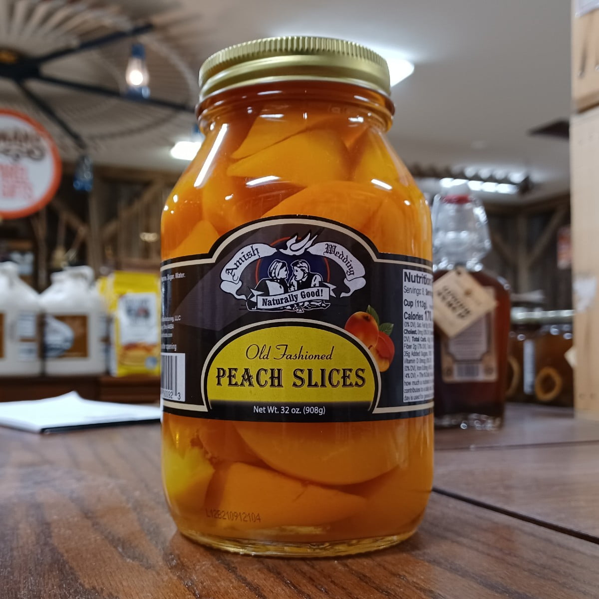Amish Wedding Ready to Eat Peaches, USA Made 32 ounce Glass Jar, No Preservatives, Plain Sliced