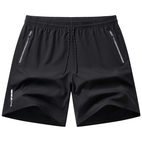 Zshosam Mens Workout Shorts Big and Tall Men's Zipper Pockets Elastic Stretch Waist Workout Casual Shorts (Black,5XL)