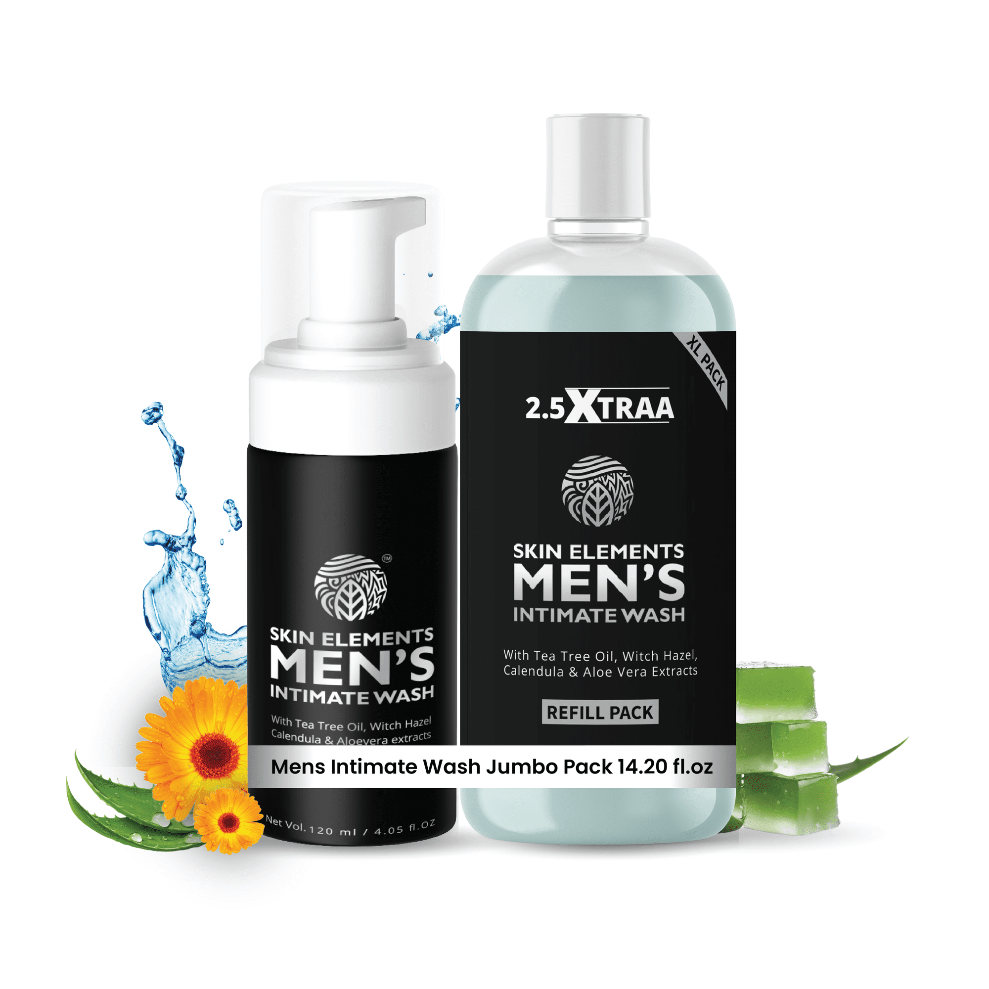 Skin Elements pH Balanced Jumbo Men's Intimate Wash with Refill | Tea Tree | 14.2 Fl Oz