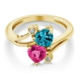 thumbnail image 2 of Gem Stone King 1.78 Ct Heart Shape London Blue Topaz Pink Created Sapphire 10K Yellow Gold Ring (Size 7), 2 of 3
