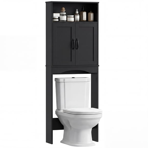 HOMCOM Over the Toilet Storage Cabinet Freestanding with Cabinet, Black