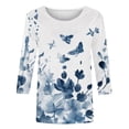 thumbnail image 4 of YLSDY Ladies Tunic T-Shirts Fashion 2024 Trendy Elegant Floral Shirts Round Neck Tops Beach Relaxed Comfy Loose Fit Dressy Blouse Workout Summer Basic Raglan 3/4 Sleeve Basic Tees Blue 12, 4 of 5