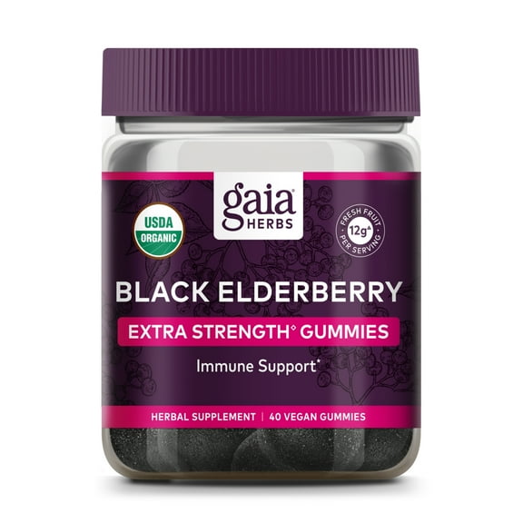 Gaia Herbs Black Elderberry (Sambucus nigra) Extra Strength Gummies - Delicious Immune Support Supplement* - Certified Organic Black Elderberries for Immune System Support* - 40 Gummies (20 Servings)