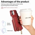 thumbnail image 4 of Compatible for iPhone 11 Zipper Wallet Case with Card Holder, Rotation Ring [Two-Way Kickstand], PU Leather Card Slots RFID Blocking Protection Shockproof Purse Case, Red, 4 of 10