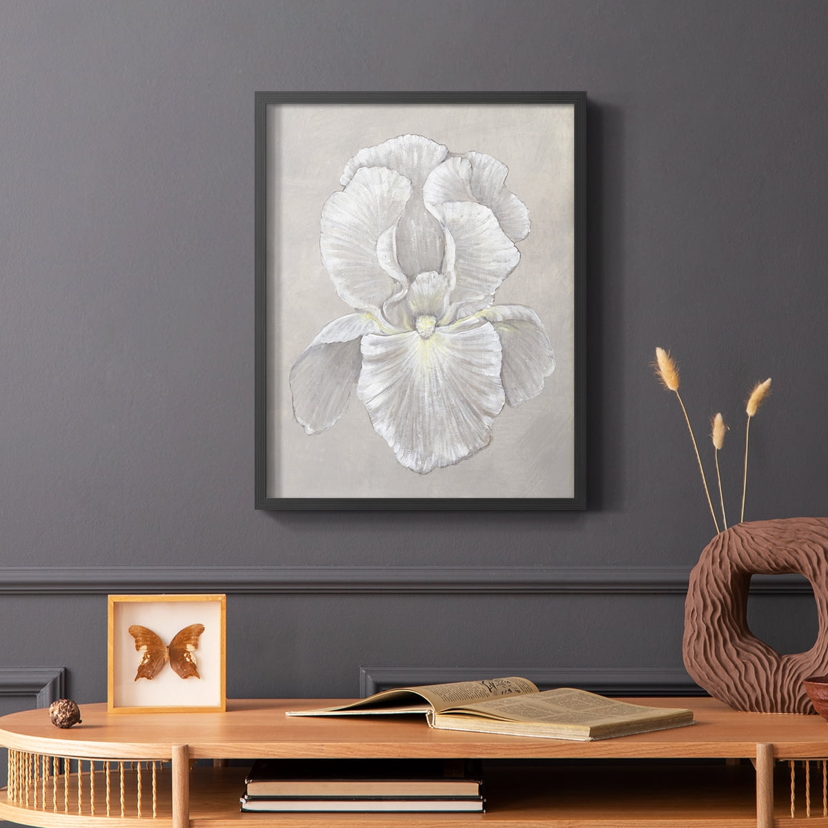 White Iris II Framed Print in Black Solid Wood 16 x 20 Framed Print