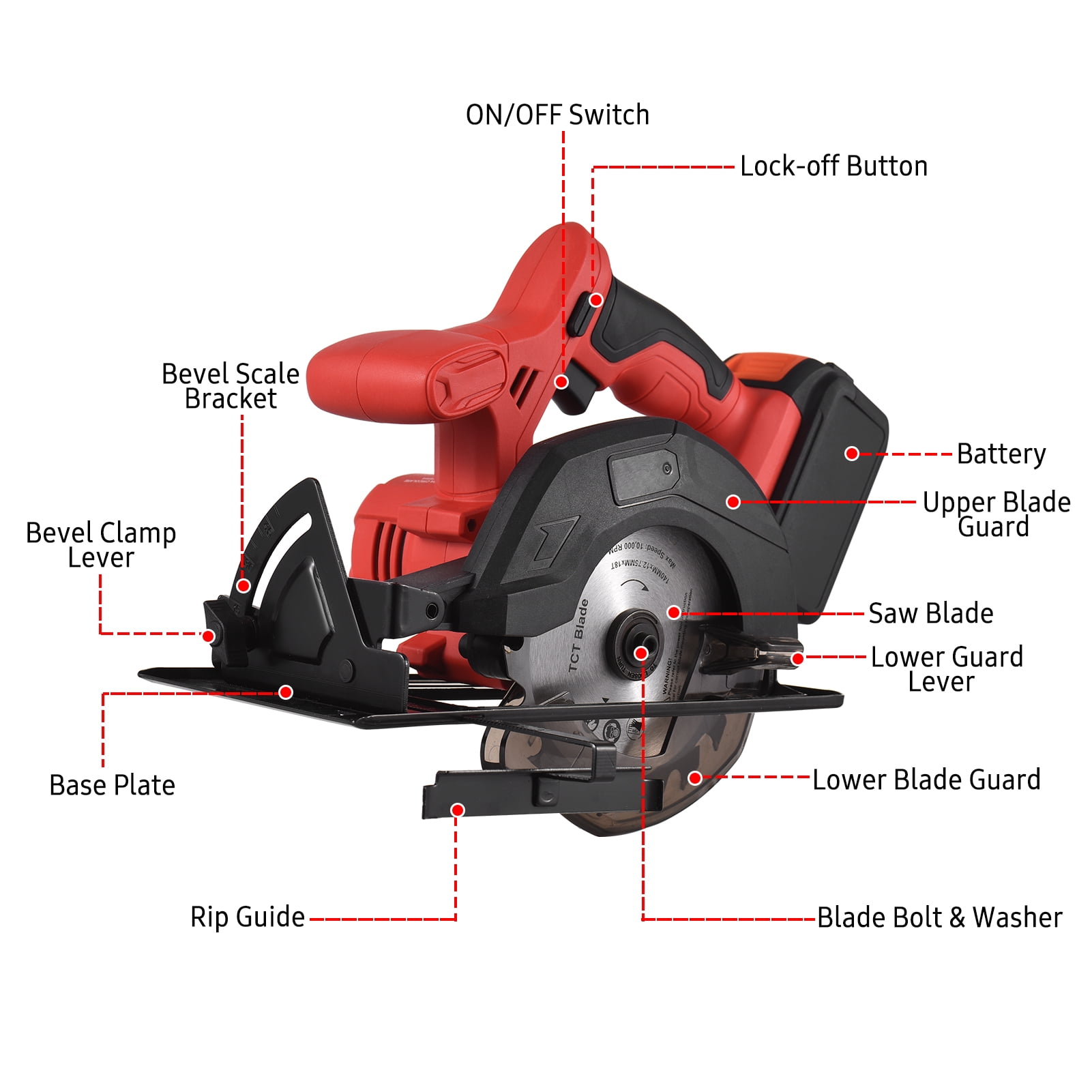 Cordless Circular Saw with 18T Blade 140mm 5 38 Inch 3800RPM Variable Speed Includes 4.0Ah Lithium Battery and Max Cutting Depth 41mm 90 36mm 45