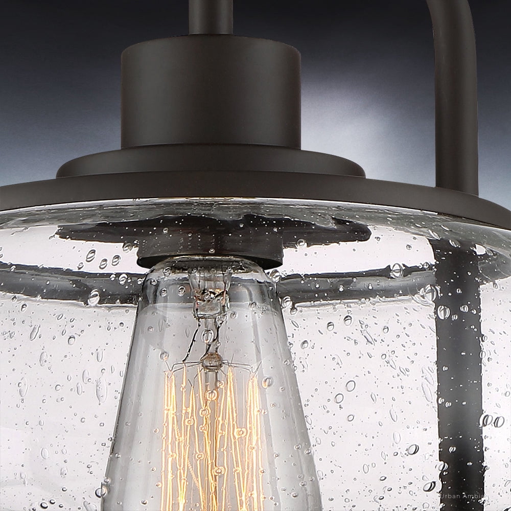 Luxury Utilitarian Indoor Ceiling Light, 9.28''H x 10.00''W, with Coastal Style Elements, Nautical Design, Black Bronze Finish and Clear Seeded Glass, UQL3271