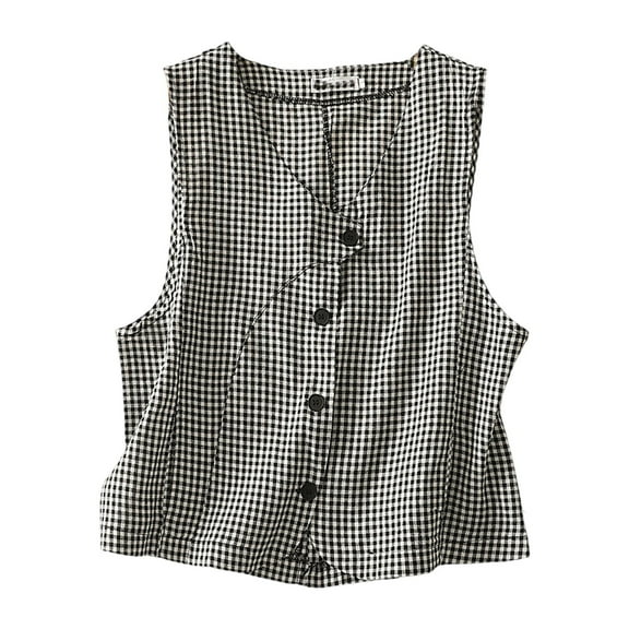 Wensltd Women Sleeveless Vest Summer Work Casual Crew Neck Waistcoat with Pocket