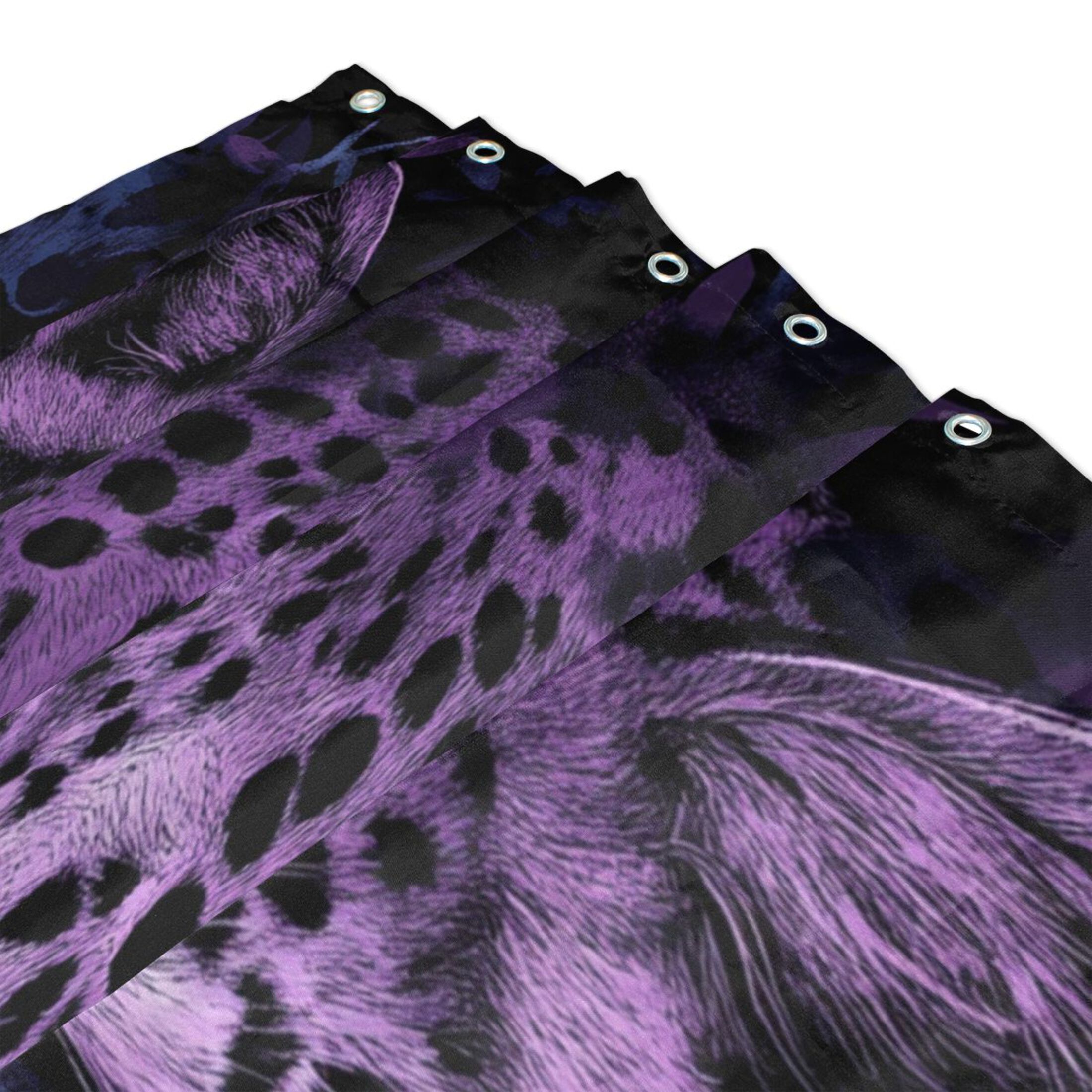 Wobogo Purple Leopard Bathroom Shower Curtain Set with Floor Mat and Hooks Ultra Waterproof Visible Slider Beads