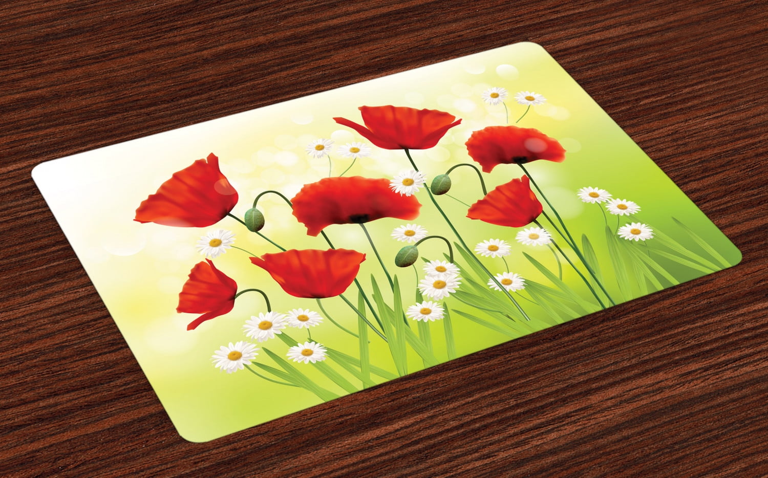 Poppy Placemats Set of 4 Spring Environment with Poppies and Daisies on
