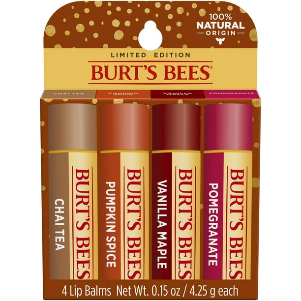 Burt's Bees Lip Balm Holiday Pack, Chai Tea, Pumpkin Spice, Vanilla ...