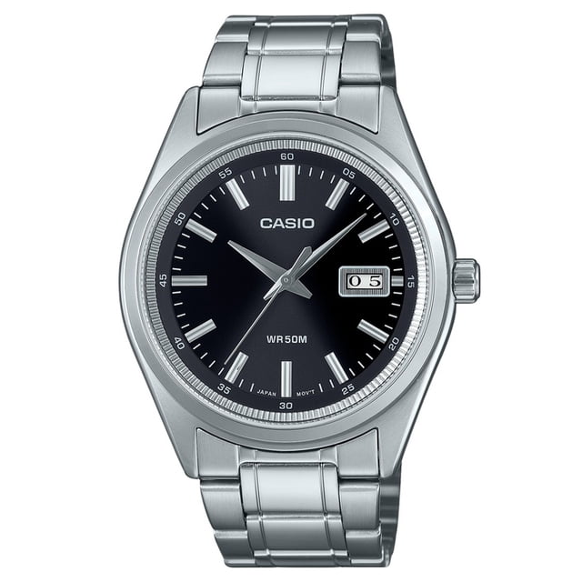 Casio Standard Montre pour Homme Analogique en Acier Inoxydable, Cadran Noir, Quartz MTP-B180D-1A1V