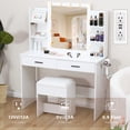 thumbnail image 3 of Bifanuo Vanity Desk Set with 11 Bulbs Mirror & Power Outlet, Modern Vanity Table with Stool, Drawers, 42.5in, White, 3 of 8