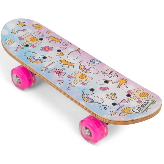 Ozbozz: 17" Skateboard - Princess - Heavy-Duty Flashing Wheels, Anti-Slip Grip, Smooth-Ride Bearings, Wooden Deck, Outdoor Ride-On Toy, Kids Ages 3