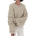 thumbnail image 1 of PRETTYGARDEN Womens Sweaters Spring 2025 Cable Knit Long Sleeve Crewneck Oversized Sweater Chunky Pullover Loose Outfits, 1 of 8