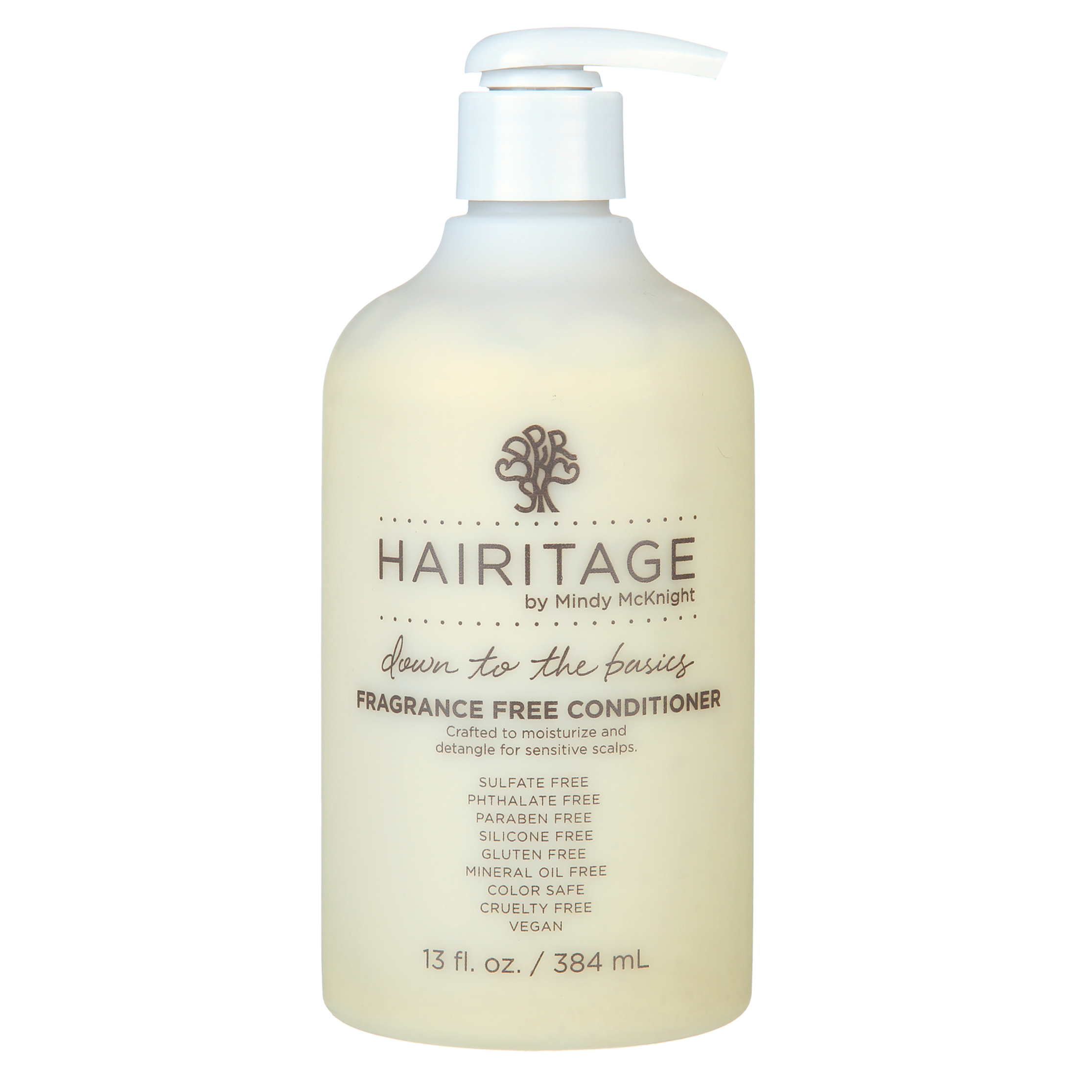 Hairitage Fragrance Free Detangling Hair Conditioner with Vitamin E, Sulfate Free, 13 oz, pump dispenser