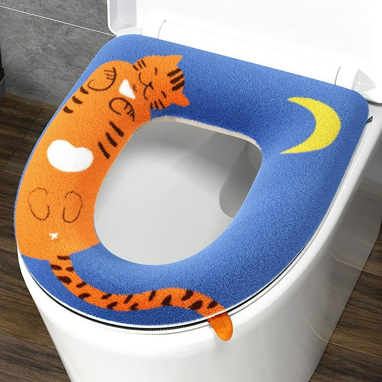 mnjin thicker bathroom toilet seat cover pads soft warmer toilet seat cushion cover washable cloth easy installation comfortable toilet lid seat cover