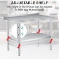 thumbnail image 4 of GloryStar Table de Préparation en Acier Inoxydable Homologuée NSF, 24"x48 Pouces/60"x24 Pouces Table de Travail Robuste avec Tablette Inférieure Réglable, Dosseret et Roulettes Optionnelles pour Restaurant Ou Usage Extérieur, 4 of 7