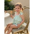 thumbnail image 4 of BemeyourBBs Toddler Baby Girl Summer Clothes Cute Infan Baby Girls Summer 2 Piece Outfit 6 12 18 24 Months 2 3 4 Years Strap Tie-up Striped Layered Camisole TankTop with Shorts Set, 4 of 9