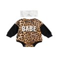 thumbnail image 1 of Bébé Filles Garçons Romper Lettre Léopard Impression Col Patchwork Combinaisons à Manches Longues avec Arc Bandeau, 1 of 6
