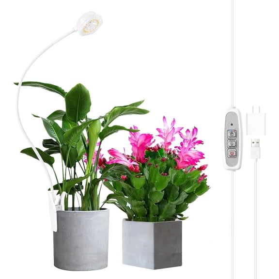 Full Spectrum LED Pot Clip Grow Light for Succulents & Small Indoor Plants, 4 Dimmable Levels, Auto Timer, White, 1 Pack