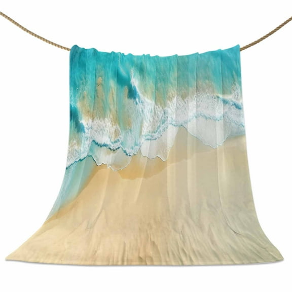 Flannel Fleece Blanket Ocean Summer Sunlight Super Soft Warm Cozy Throw Blanket Seawater Blue Wave Beach Bed Couch Car Blankets for All Season 50" x 60"