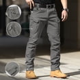 thumbnail image 2 of WTOBBY Men's Fleece-Lined Ripstop Tactical Pants Waterproof Multi-Pocket Work Cargo Pants for Hiking Camping Fishing Construction Outdoor Zippered Durable Men's Trousers,Gray S, 2 of 8