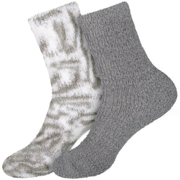 BambooMN Women's Girl Fuzzy Warm Fluffy Tie-Dye Colorful Fun Crew Socks - Inkwell - 2 Pairs