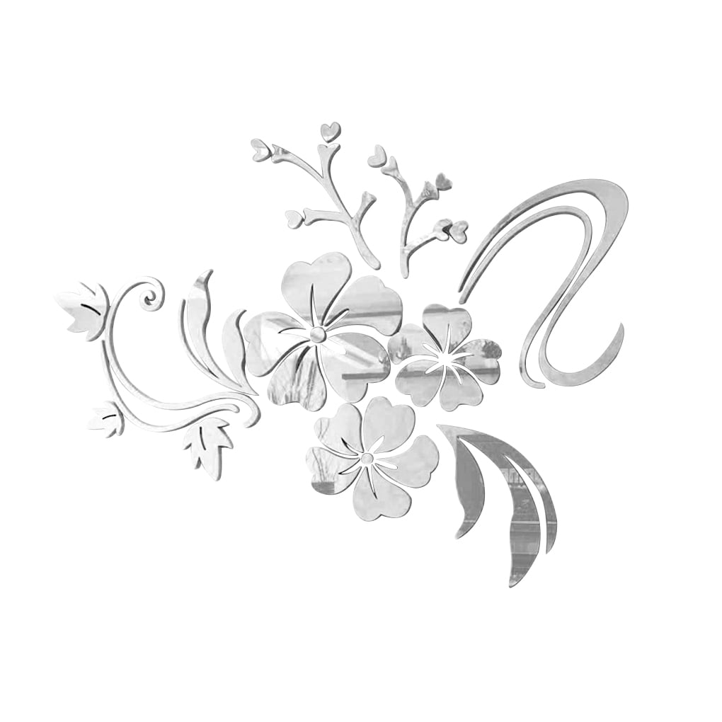 Wall Sticker 3d Flower Acrylic Mirror Decal Bath Home Decor Sticker Self Adhesive Home Wall Decoration Silver Walmart Com