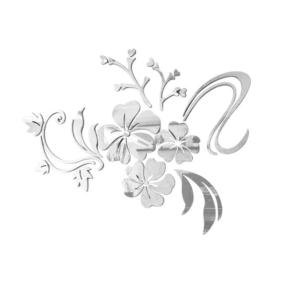 Etiqueta de la pared 3D Flor Acrílico Espejo Calcomanía Baño Decoración para el hogar Etiqueta autoadhesiva Decoración de la pared del hogar, Plata Eigraketly  HA002399-01