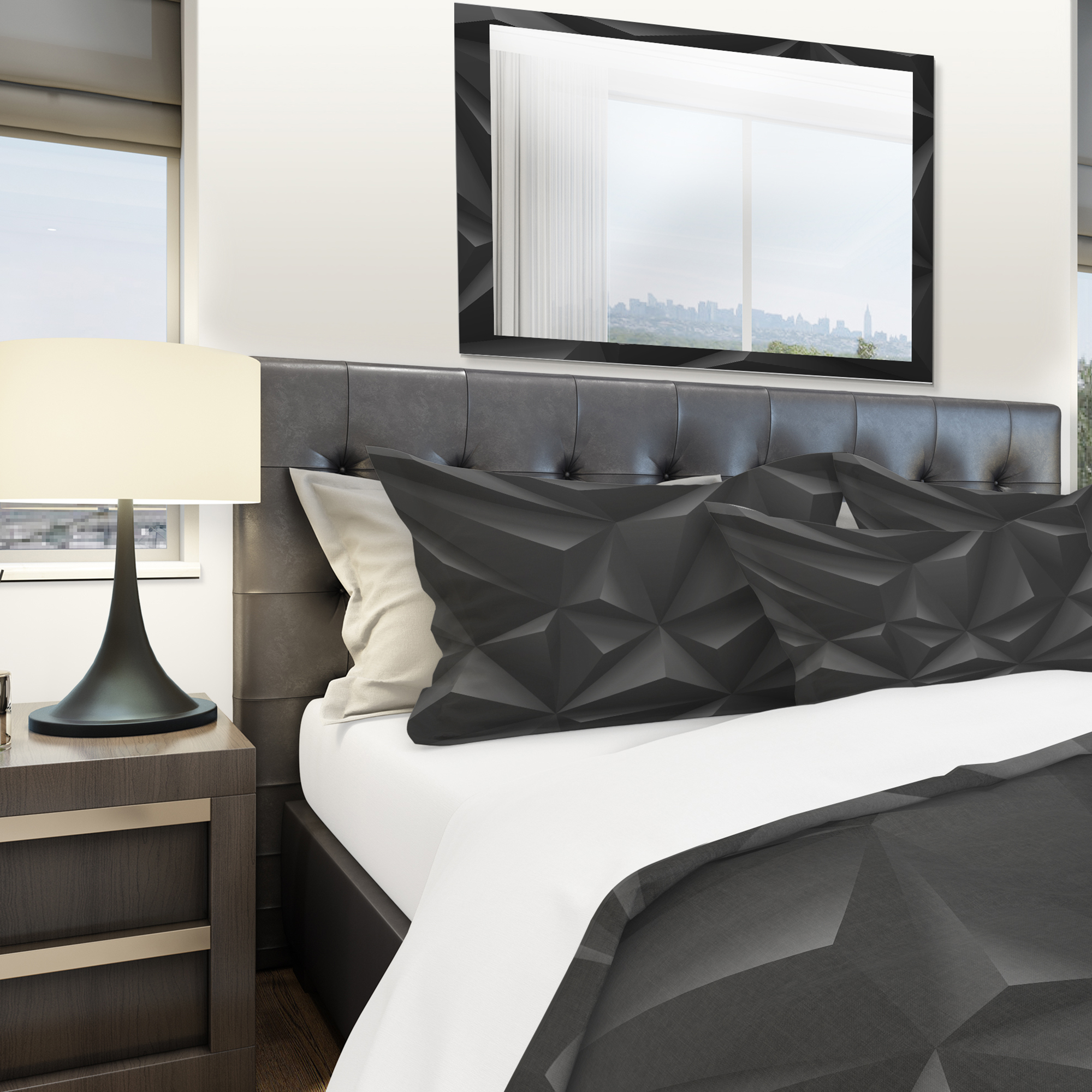 Designart 'Deep Black Geometric Crumpled' Modern Duvet Cover Set