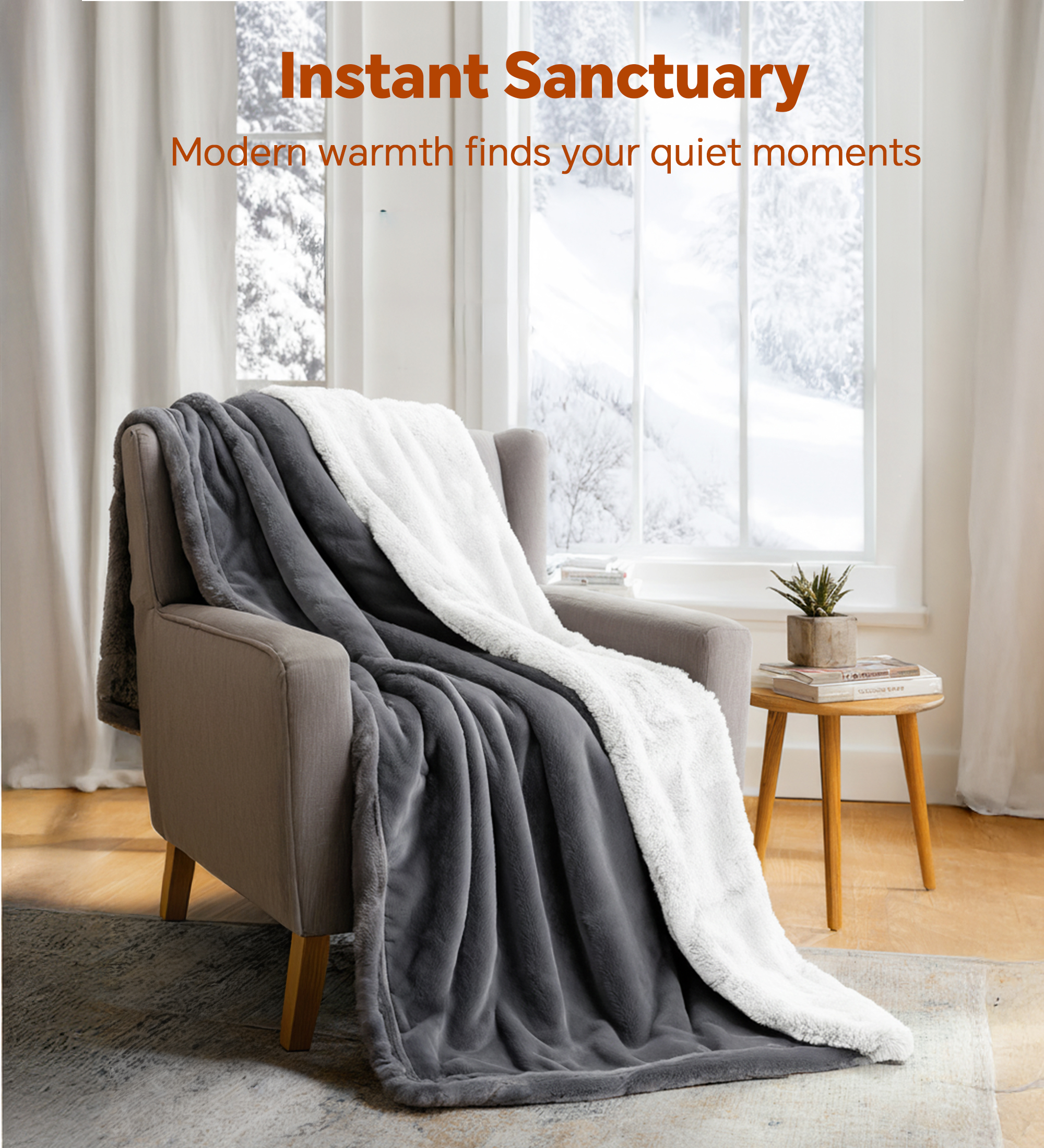 YGXNEWER 50" x 60" Electric Heated Blanket with 10 Heating Levels & 1-8H Auto-off, Machine Washable Flannel & Sherpa, Gray & White