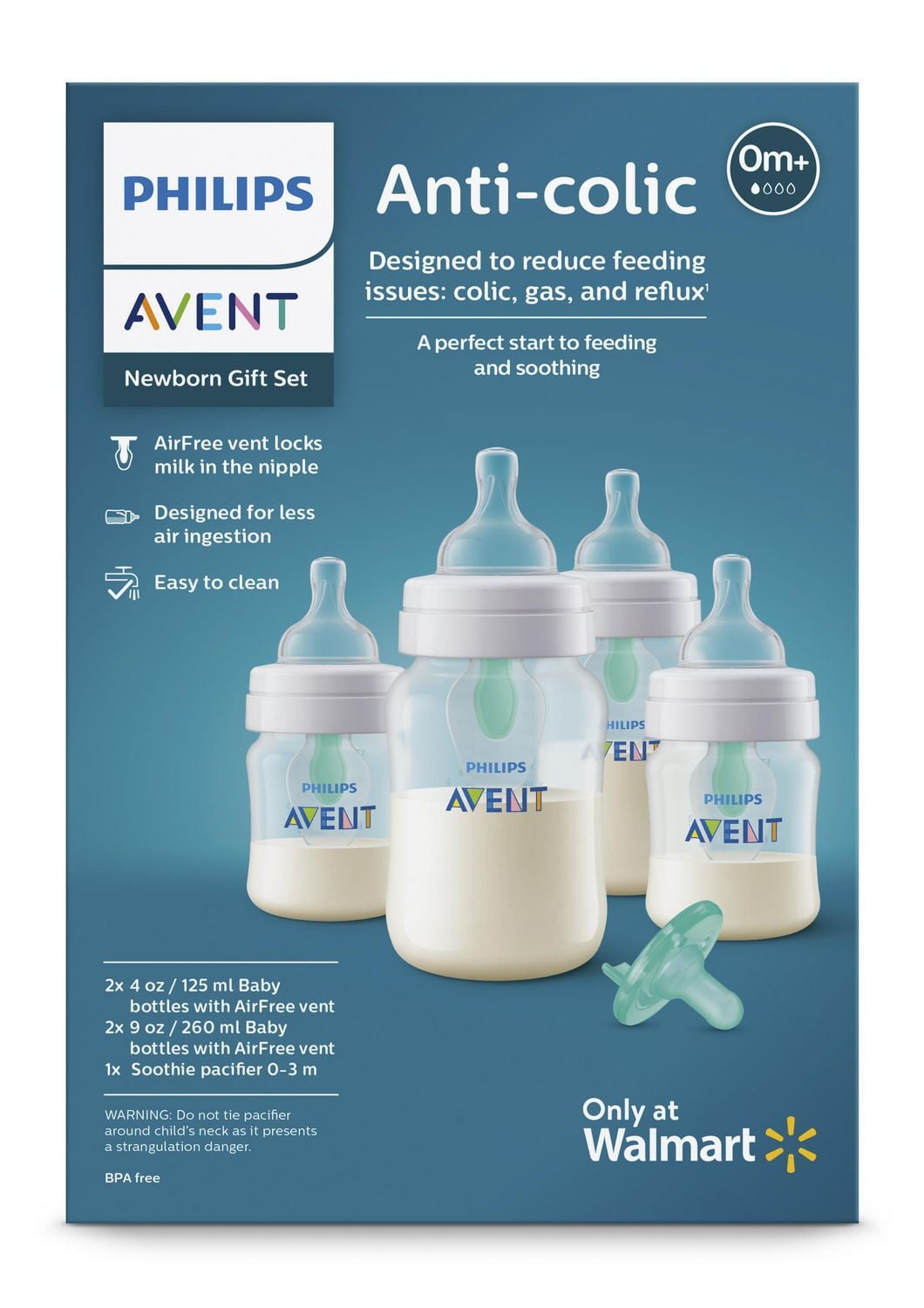 Philips Avent Anti-colic Baby Bottle With AirFree Vent Newborn Gift Set Exclusively at Walmart, SCD306/00, Avent Newborn Gift Set
