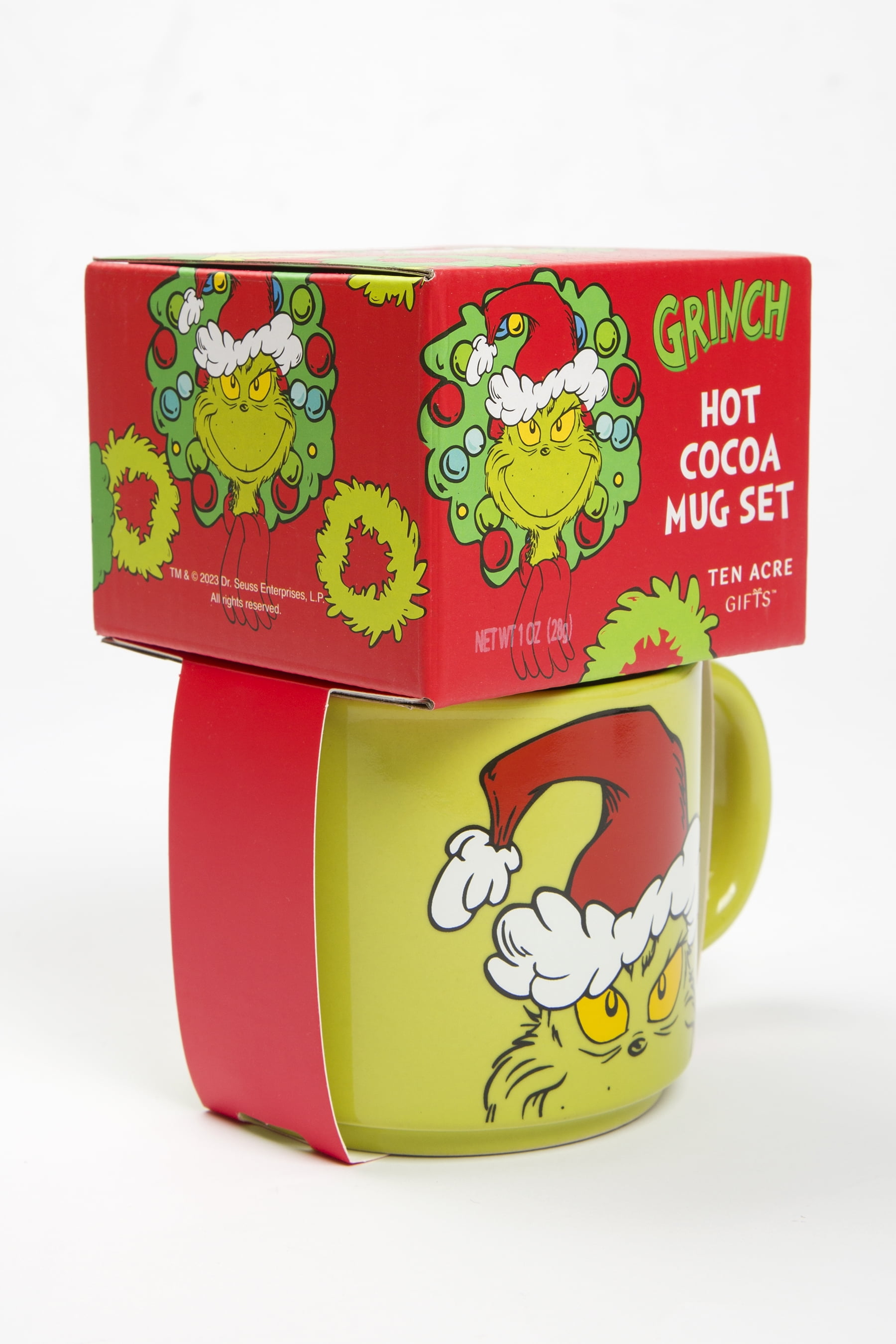(2 pack) Ten Acre Gifts Dr. Seuss The Grinch Christmas Mug With Hot Cocoa Set, 10 Oz
