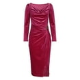 thumbnail image 4 of Levmjia Women Dress Casual Velvet V Neck Slim Fit Long Sleeve Solid Color Soft Polyester Elegant Evening Party Date Daily Party Wear, 4 of 6