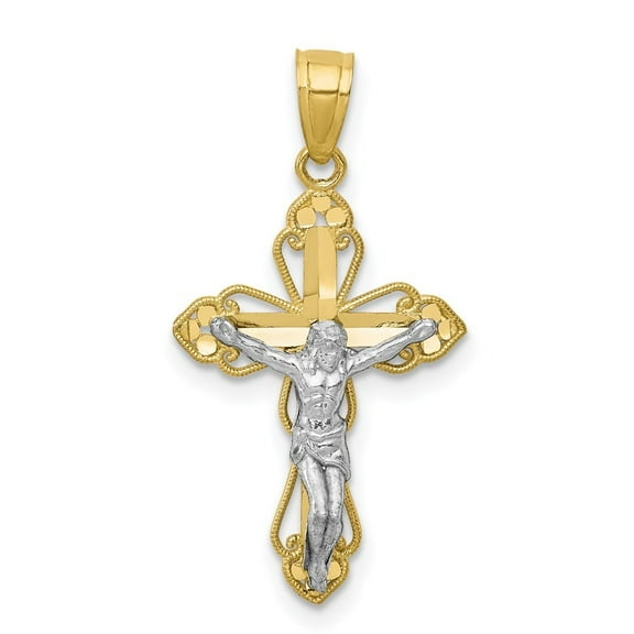 Auriga 10K Yellow Gold Rhodium Filigree Crucifix Cross Pendant for Women (L-25 mm,W-14 mm)