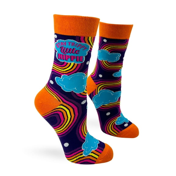 Stay Trippy Little Hippie Funky Socks for Women - Retro Rainbow Pattern